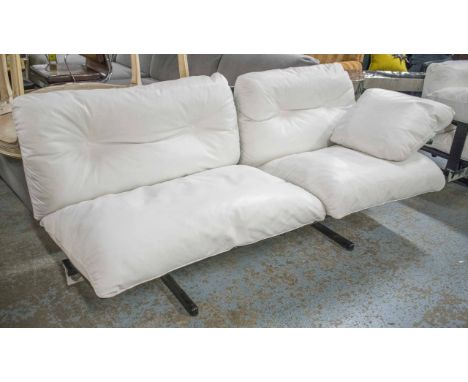 POLTRONA FRAU OVERTURE MODULAR SOFA, white leather cushion combination and pierced steel frame matching previous lot (with si