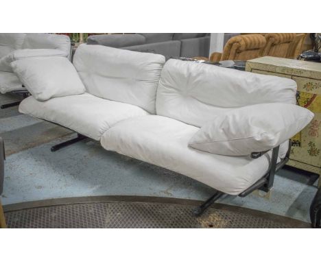 POLTRONA FRAU OVERTURE MODULAR SOFA, white leather cushion combination pierced steel frame with two detachable arms and cushi