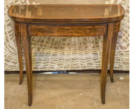 CARD TABLE, George III satinwood banded, rosewood and simulated rosewood, baize lined and splay supports, 92cm x 75cm H x 45c