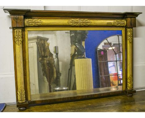 OVERMANTEL, Regency rosewood and parcel gilt, rectangular with acanthus carved pillar supports, 124cm x 79cm H.