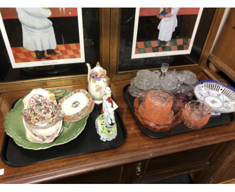 A collection of ceramics and glass to include Maling chestnut chintz, twin handled dish, Maling blossom bow oblong dish, a pi