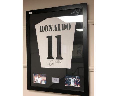 A sporting memorabilia montage : Ronaldo, facsimile signed , 63 x 82 cm 