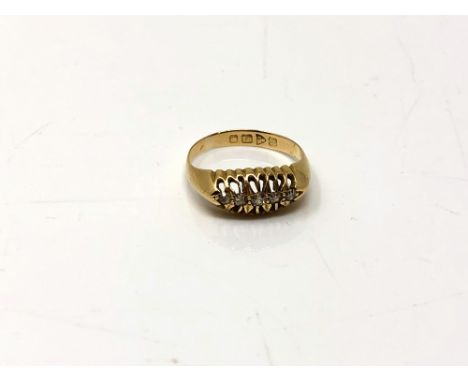An 18ct gold five stone diamond ring, size J.  CONDITION REPORT: 2.3g 
