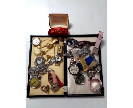 A quantity of assorted lady's and gent's wristwatches, gold plated lady's Timex wristwatch, Smith's Empire pocket watch 