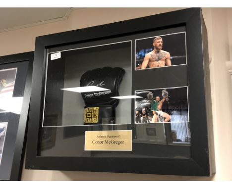 A sporting memorabilia montage : A signed UFC boxing mitt Conor McGregor, with certificate of authenticity from Montage Momen