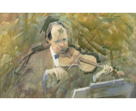 Michael Whittlsea RWS NEAC (English, b. 1938) 'Musician', watercolour, signed to the upper right corner, 24.5cm x 39cm  Paint