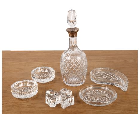 Collection of glasswareComprising a silver-mounted cut glass decanter, bearing marks for Harrords Ltd, London, 1968, 30cm hig