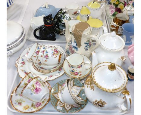 A Royal Albert "Golden Rose" teapot; Royal Grafton "First Love" teaware; 7 pieces of Royal Albert "Provincial Flowers" teawar