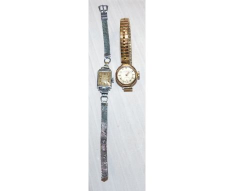 A ladies Doric 9 carat hallmarked gold octagonal wristwatch on expanding strap; an Art Deco chrome rectangular evening watch