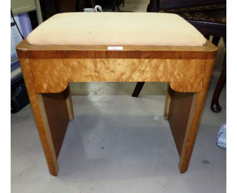 An Art Deco bird's eye maple dressing table stool; another stool