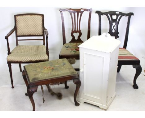 A 19TH CENTURY CHIPPENDALE STYLE DINING CHAIR  with a pierced splat, cabriole legs and claw and ball feet, a Georgian dining 