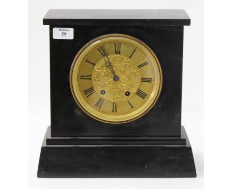 A 19TH CENTURY BLACK SLATE ARCHITECTURAL MANTLE CLOCKwith movement by Martin Baskett & Martin of Paris, with engraved gilt di
