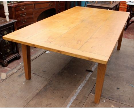 A 20TH CENTURY LIGHT OAK DINING TABLE the top with four planks and cleated ends, 229cm x 75cm x 120cm