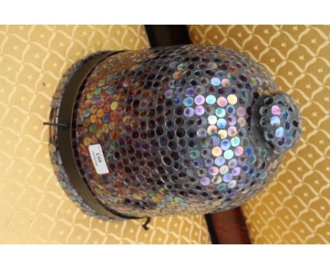 A HANGING LIGHT FITTING decorated with a lustre glass box, 29cm high together with three further light fittings
