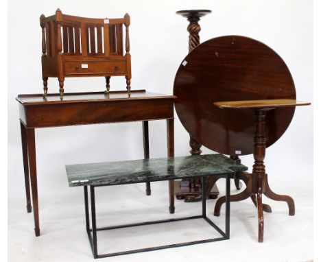 A SMALL QUANTITY OF OCCASIONAL FURNITURE  consisting of a mahogany side table, a reproduction canterbury, two tripod tables, 