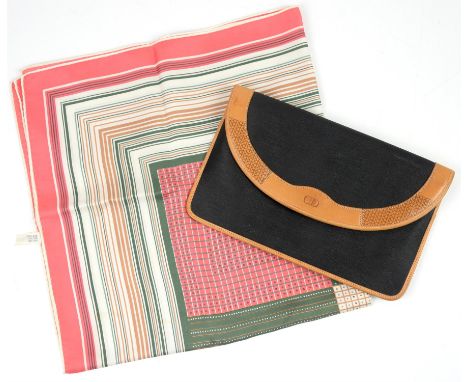Christian Dior envelope style clutch bag in black canvas effect material tan edged  logo lined interior 29cm x18cm and a Chri