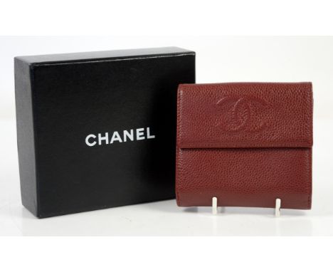 Chanel caviar leather bifold purse wallet in deep red lined in grosgrain fabric, with box and id. number 16123581Condition Re