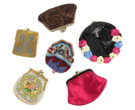 A collection of purses from lathe 19th century to 1950s  in a variety of finishes, including beadwork, tapestry, sequins and 