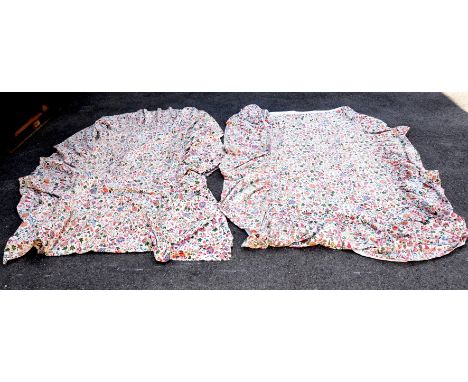 Edwardian bedspreads one in fine hand embroidered linen with bows and floral motifs with deep lace edging, anther in heavy Ma