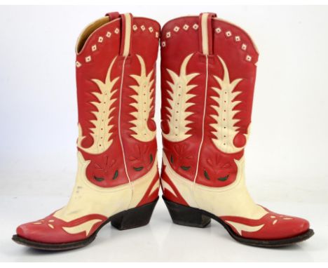Ralph Lauren Cowboy boots in red, cream and green leather, American size 8B.Condition Report:  Good overall conditionMarks to