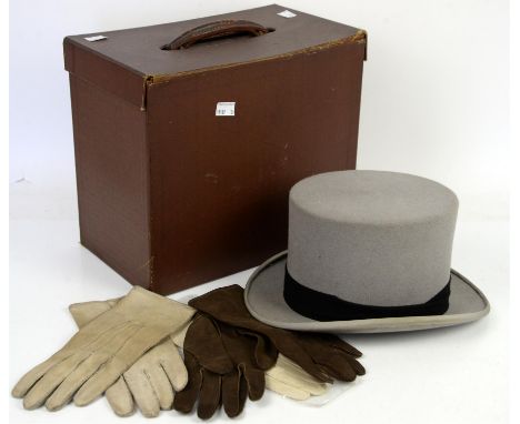 Grey felt Top Hat  R W Forsyth limited Edinburgh and Glasgow hatters size 6 7/8 in original box and three pairs of vintage gl