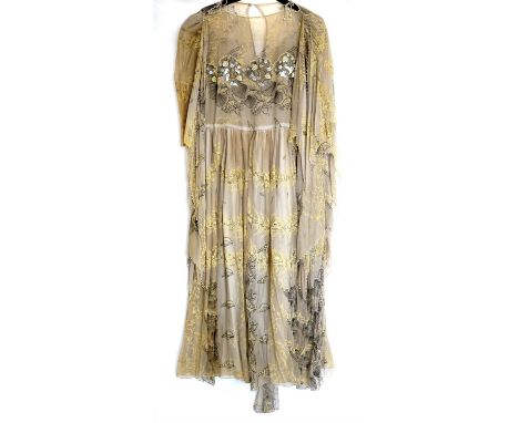 Zandra Rhodes silk chiffon evening dress printed stylised scallop shell design and bead and sequin bodice and bead panels, Fr