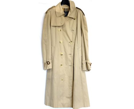 Burberry classic Trench Coat, cream colour,   with check lining , together with a 1970s Biba satin blouse with balloon sleeve