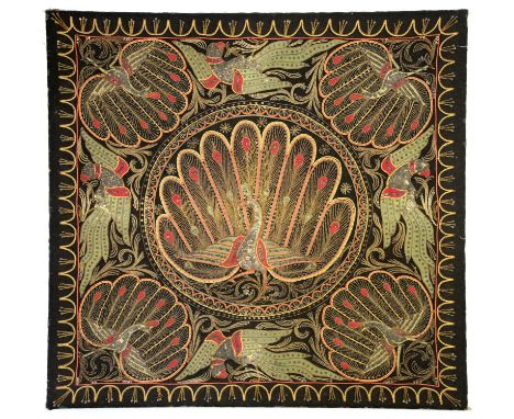 Indian embroidered panel depicting peacocks, 79 x 83cm 
