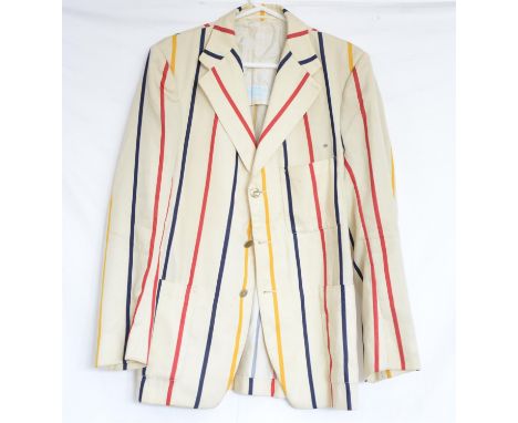 Collection of vintage clothing comprising Cambridge boating style striped blazer, batik African style 1960s short sleeved men