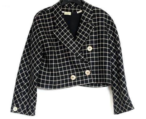 Valentino black and white check tweed short jacket and a Valentino skirt and blouse ensemble in crepe de chine,  in red and w