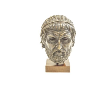 A British Museum replica Sophocles Greek bust, formed of acrylic resin, with an aged bronze finish, 'BMPL' stamped underneath