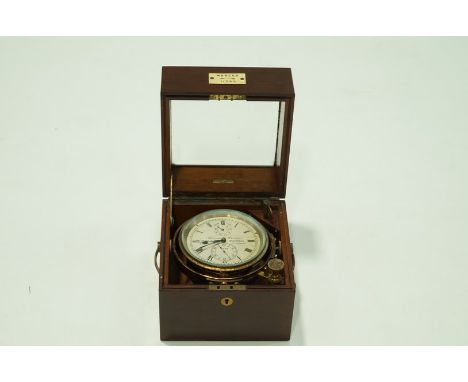 A Marine chronometer by Thomas Mercer, serial number 11393, in a fitted mahogany case, 16.5cm x 18cm x 18cm