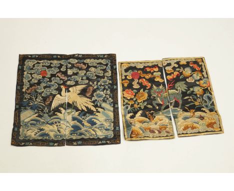 A collection of mostly Chinese silk embroidered panels and cuffs -some vintage