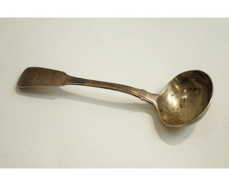 A George IV silver fiddle, thread and drop sauce Ladle, London 1823 by William Chawner II, 73grams