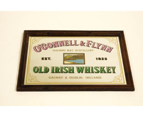 A Vintage O'Connell & Flynn Old Irish Whisky framed bar mirror 46cm x 61cm