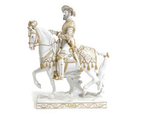 A CONTINENTAL PORCELAIN EQUESTRIAN FIGURE OF FRANCIS I OF FRANCEIN THE SÈVRES STYLE, 19TH CENTURYafter the portrait by Franço