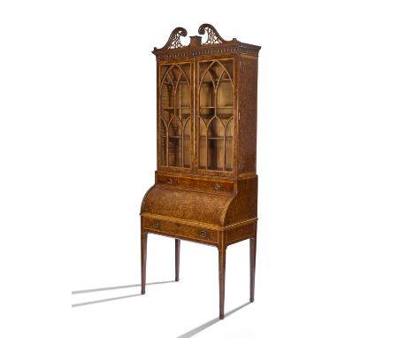 A FINE GEORGE III BURR YEW CYLINDER BUREAUATTRIBUTED TO GILLOWS, C.1770-80inlaid with kingwood banding, pierced swan neck cor