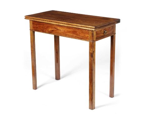 AN ANGLO-CHINESE EXPORT HUANGHUALI TEA TABLELATE 18TH CENTURYthe hinged fold-over top on a single gate support, with twin end