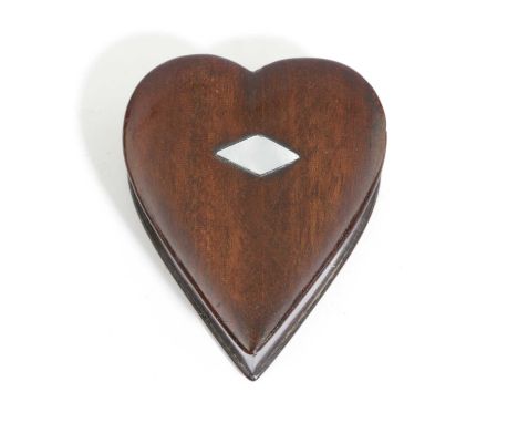 A REGENCY TREEN MAHOGANY VALENTINE SNUFF BOX EARLY 19TH CENTURYmodelled as a heart, the pull-off cover with a mother of pearl