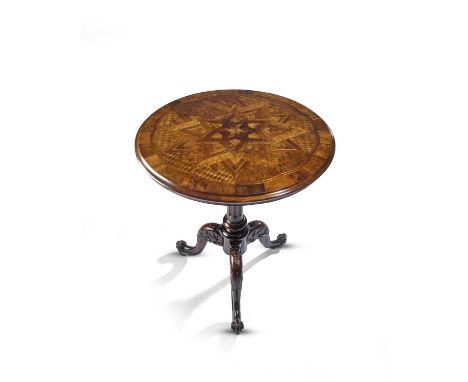 A RARE NEW ZEALAND NATIVE SPECIMEN WOOD PARQUETRY 'CARD' TABLE BY ANTON SEUFFERT, AUCKLAND, DATED '1867'the circular top inla