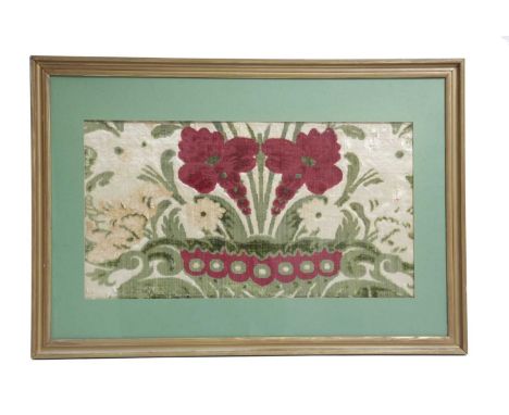 A FRAGMENT OF GENOESE VELVETITALIAN, 18TH CENTURYdepicting a vase of flowers amongst further foliage, together with a silkwor