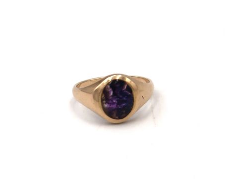 A 9ct gold and Blue John ring, size L, 2.9g and a pair of Blue John earrings set in 9ct gold with 9ct gold butterflies, 2.1g.