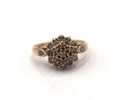 A 9ct gold single cut diamond cluster ring. Size Q 1/2. Weight 3.57 grams.
