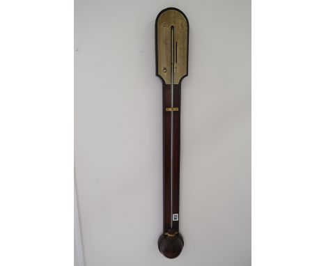 A 19th Century mahogany stick Barometer with a brass dial by J. Corti of London 96cm high - Mercury intact