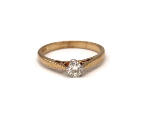 A 9ct gold brilliant cut diamond solitaire ring. Estimated 0.25ct, I/J colour, SI1/2 clarity. Size L. Weight 1.69 grams.