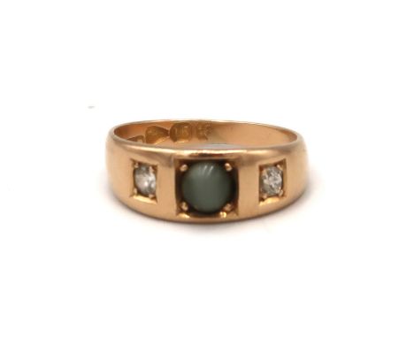 A 9ct gold, diamond and tiger's eye ring, size H, 2,9g.