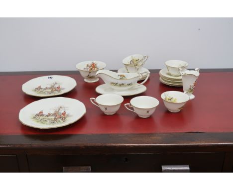 T Ivester Lloyd (1873-1942) for Royal Worcester part dinner service decorated with hunting scenes, comprising six cups and sa