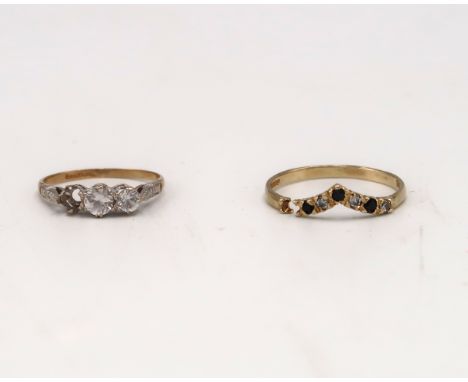 Two hallmarked 9ct yellow gold dress rings, both with damage, sizes R and K, approx 2.4 grams