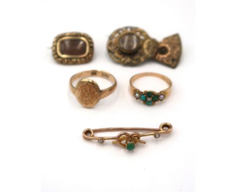 A collection of late 19th /early 20th century memorial and sweetheart jewellery. To include a rectangular woven hair panel br
