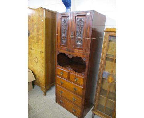 EDWARDIAN WARDROBE CENTRE SECTION FITTED WITH DRAWERS AND CUPBOARD AND SHELF, 69CM WIDE